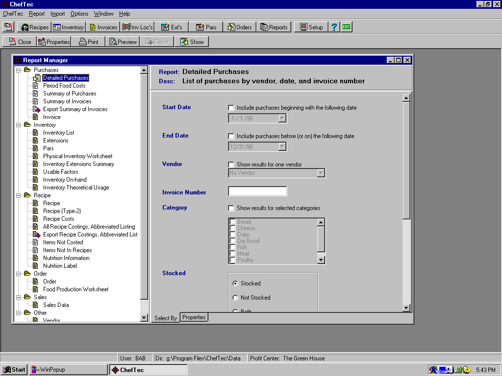 Cheftec Software - The Report Manager