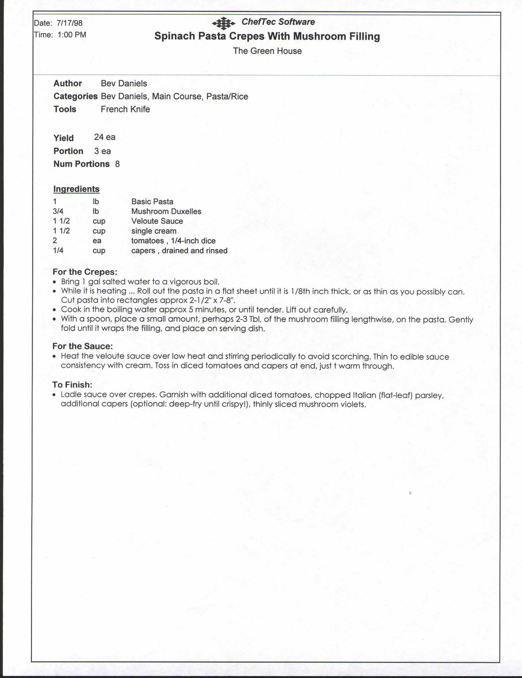 Recipe report