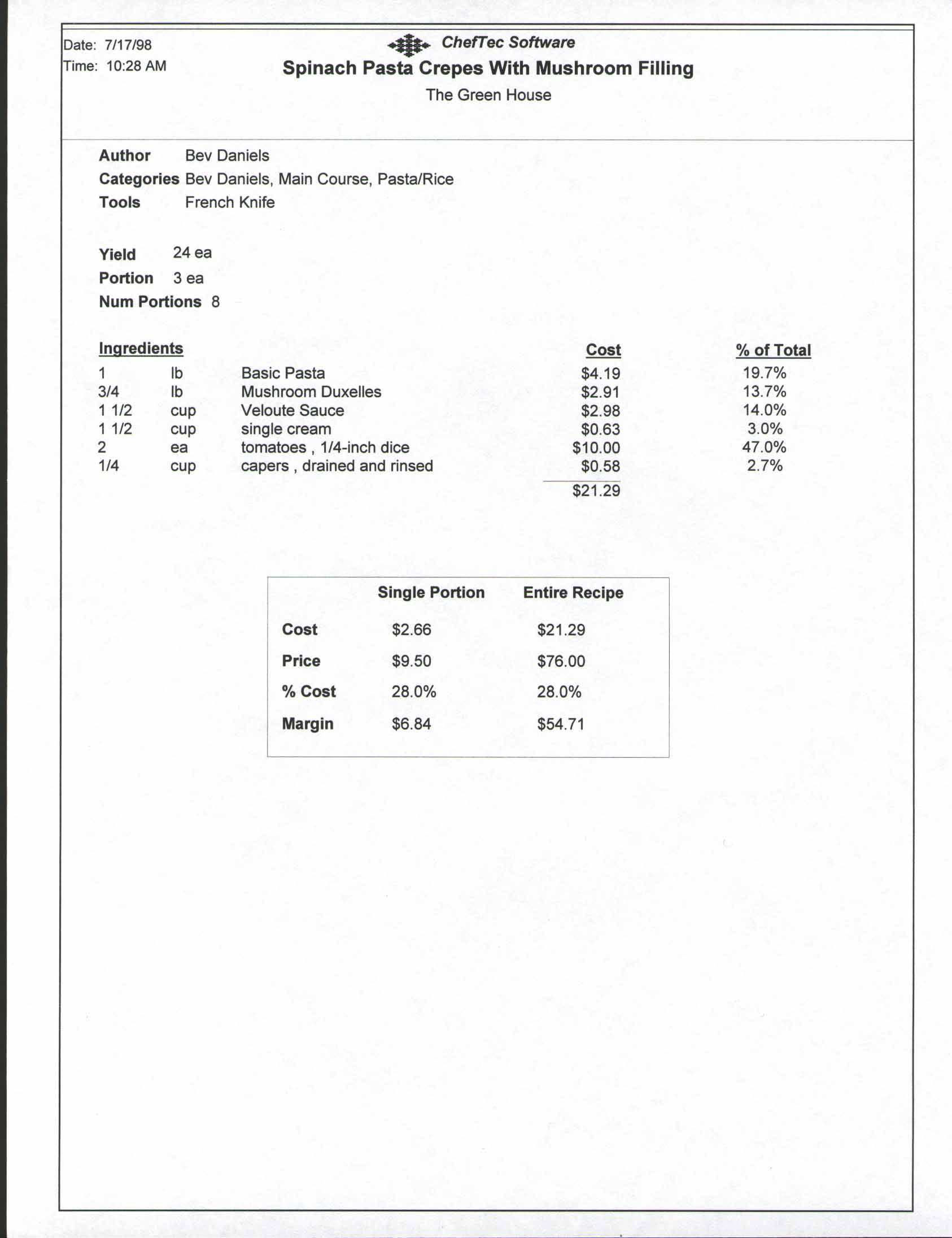 Recipe Cost report